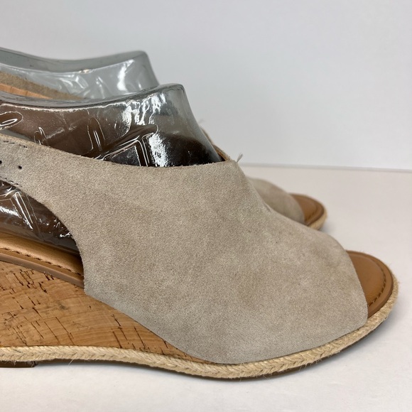 Franco Sarto Womens Julien Open Toe Suede Wedges Sz 10M Suede Taupe Worn 1X! - Picture 7 of 14